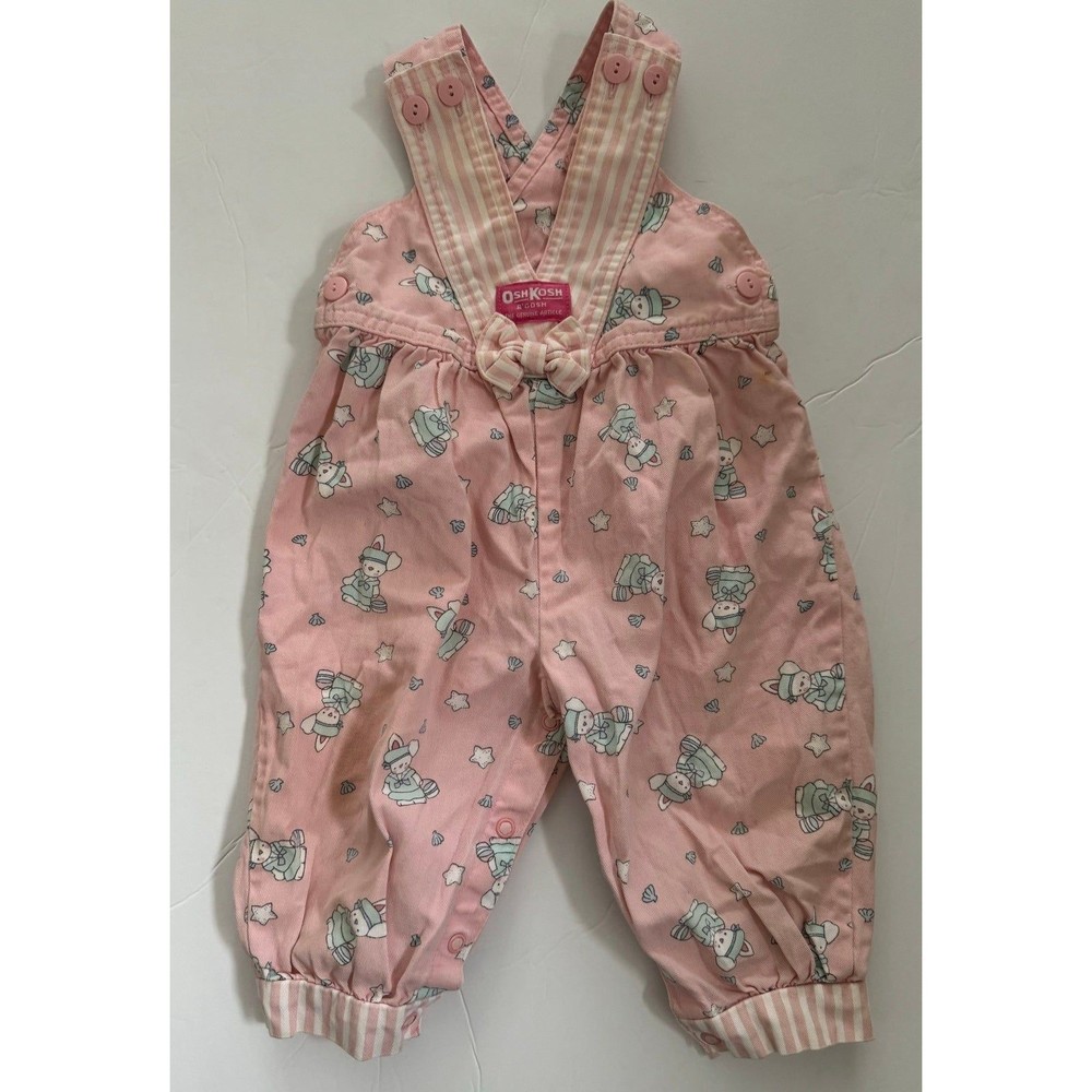 Vintage OshKosh B’gosh Baby Girl Bunny Easter Vestbak Overalls Outfit Size 18M